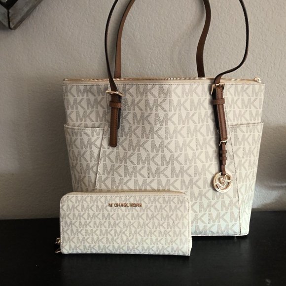 Cream and brown MK purse and wallet - Picture 1 of 4